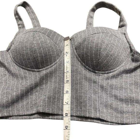 Haute Monde Bustier Top Gray Stripes Adjustable Straps Cropped Padded Top Small - Picture 10 of 12